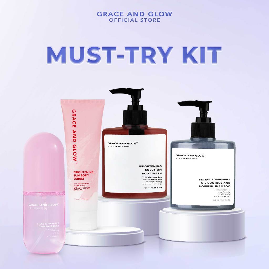 MUST-TRY KIT Grace and Glow Brightening Body Wash/Sabun Mandi + Black Opium Brightening Sun Body Serum + Silky &amp; Protect Care Hair Mist + Secret Bombshell Shampoo