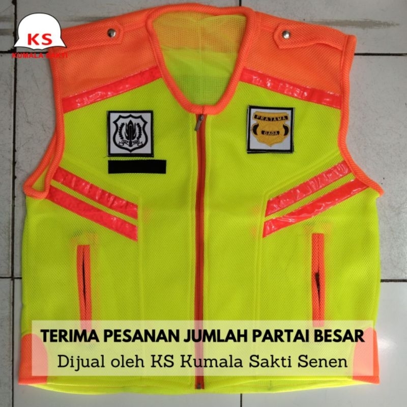 Rompi Double Mes Security Hijau Pundak Orange