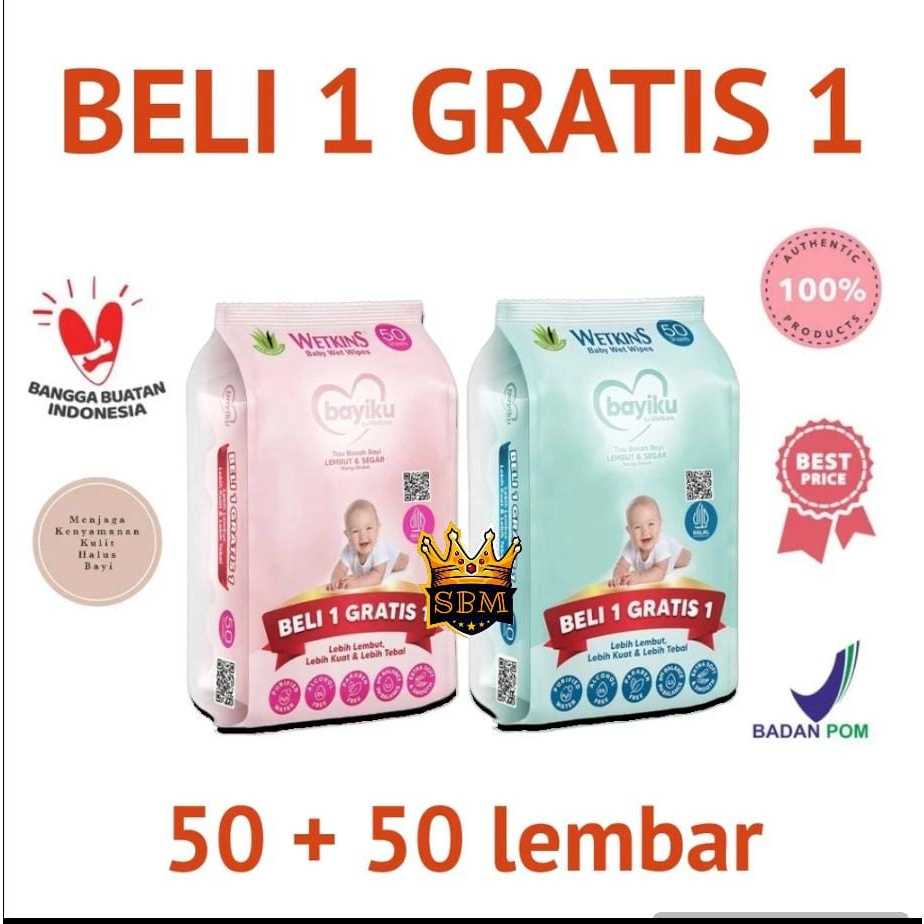 SBM ~ Tissue tisu basah WETKINS baby wipes 50 sheets ( BELI 1 GRATIS 1) PROMO !!!!