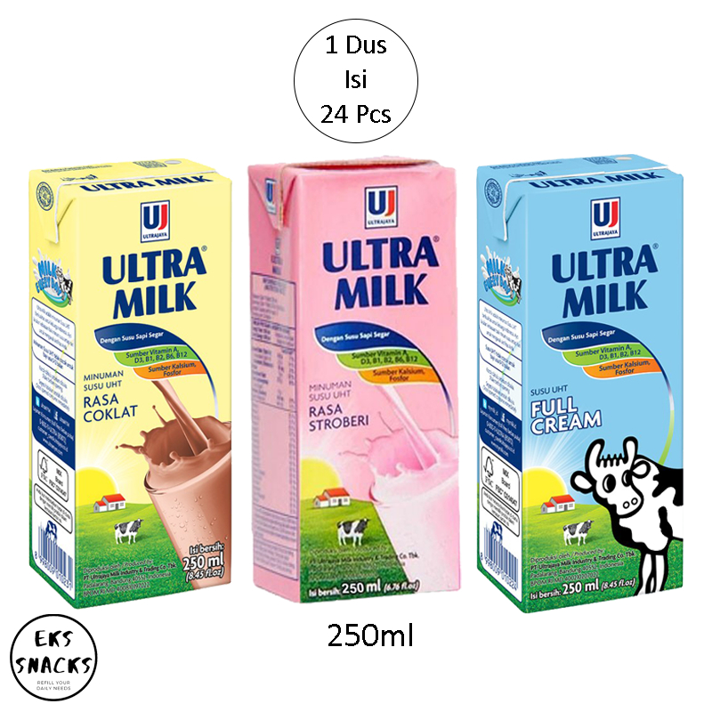 

Ultra Milk Susu UHT 250ML - Cokelat Strawberry Full Cream [1 Dus 24 Pcs]