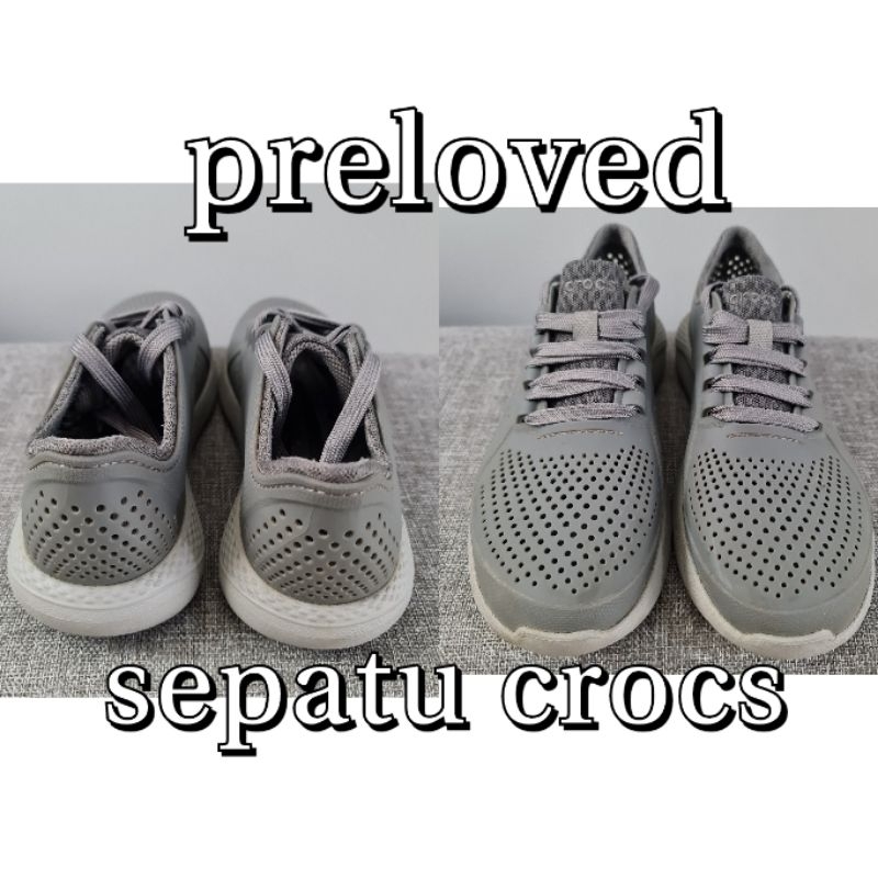 preloved sepatu crocs grey M7 (25cm) asli crocs
