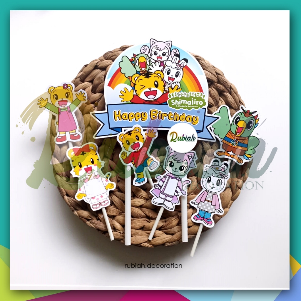 Custom Topper cake Nama Foto karakter Shimajiro / Hiasan Kue Ulang Tahun Hewan