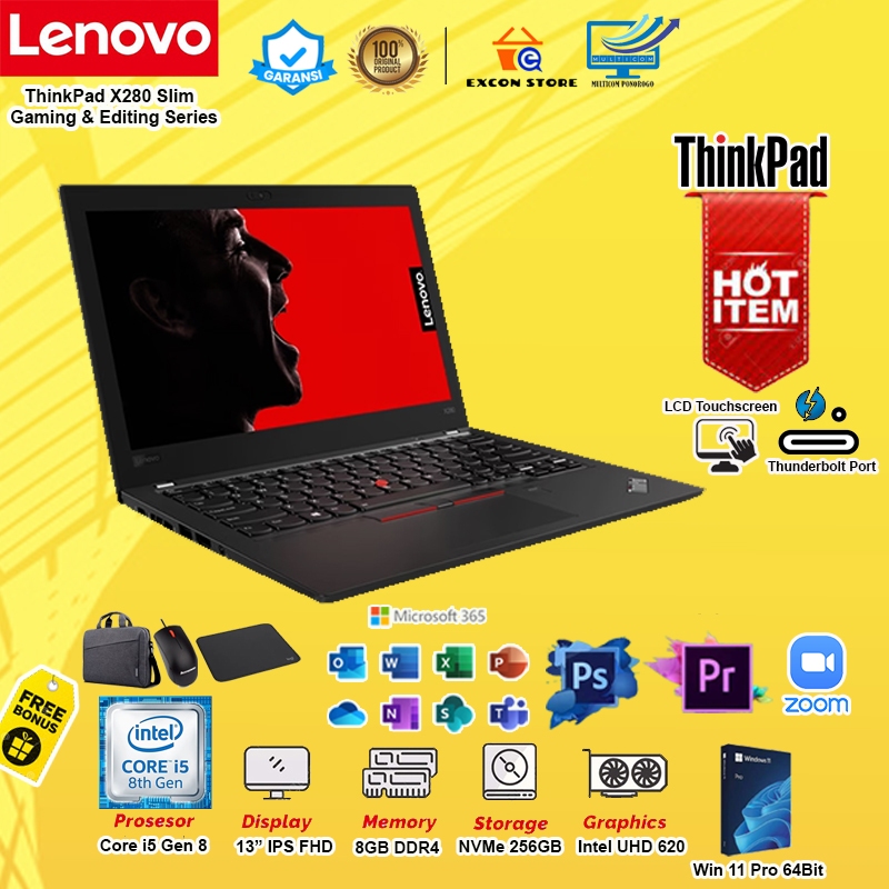 laptop lenovo thinkpad X280 siap gaming dan editing mulus