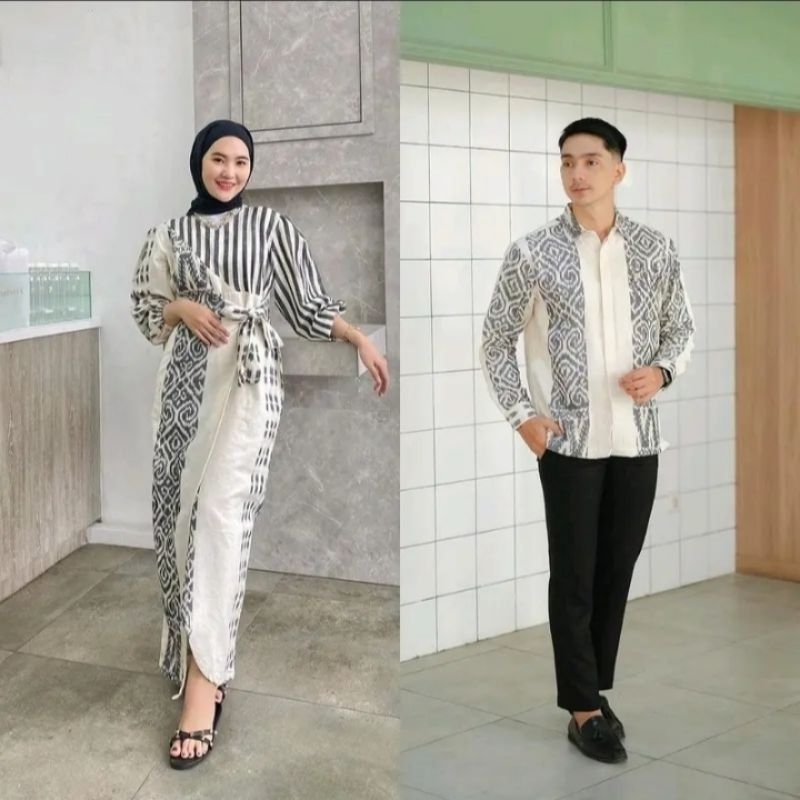 Baju Couple Gamis Kemeja Tenun Kekinian Viral Kekenian Kondangan Lamaran