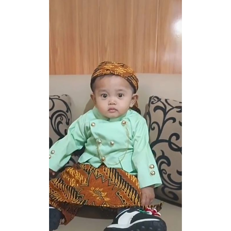 beskap set blangkon bayi dan Newborn termurah/setelan Surjan bayi dan anak/warna silver/beskap sage
