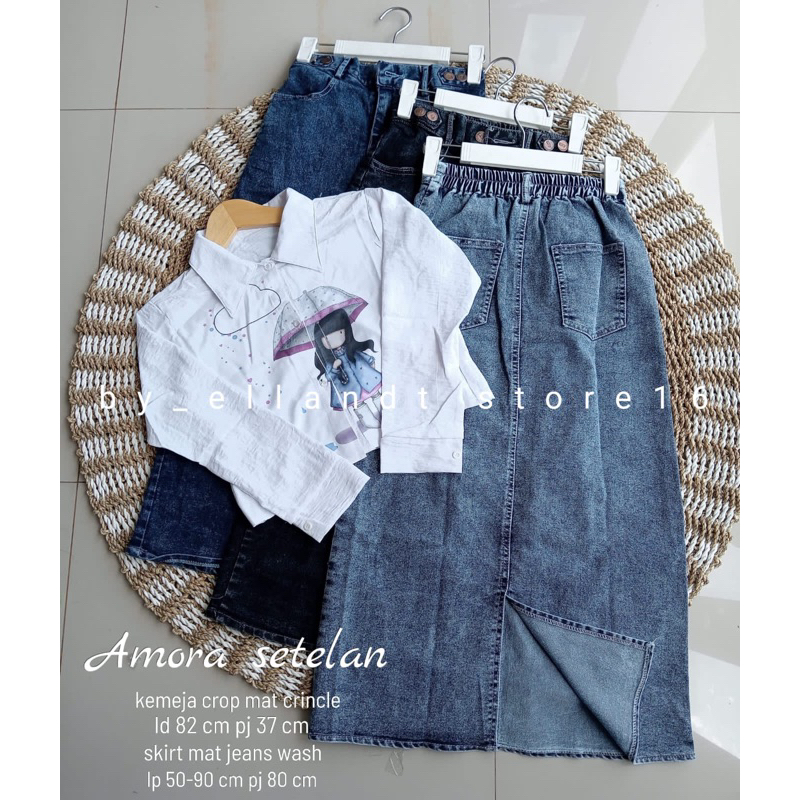 setelan atasan dan rok jeans span anak