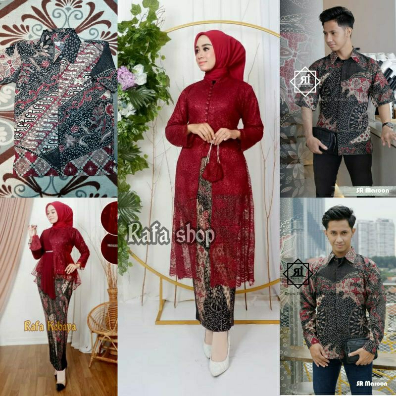 Set Kebaya Couple Tunik kancing Depan / Couple Kebaya Keluarga/Baju Batik Couple
