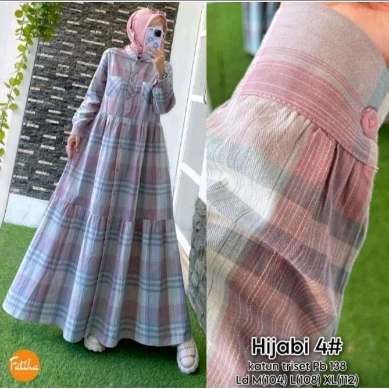 HIJABI DRESS/GAMIS  KATUN TRISET MOTIP KOTAK