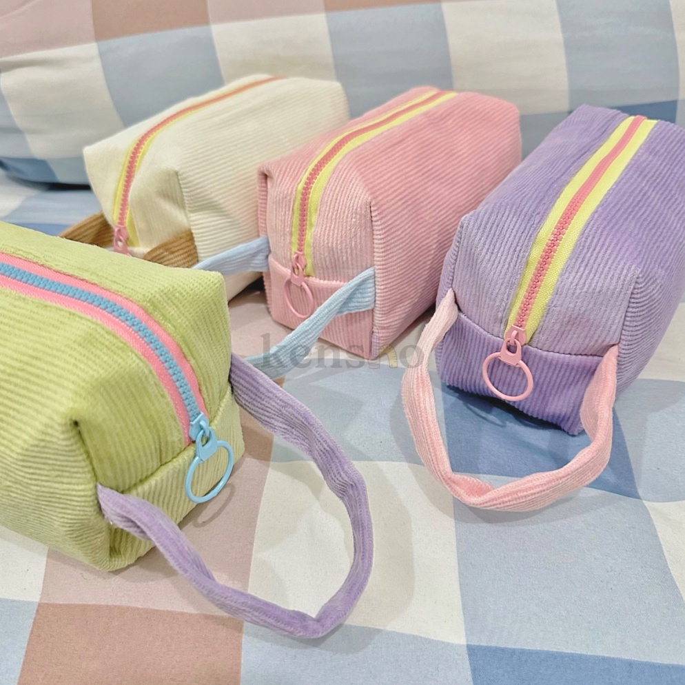 

Kekinian.. KENSHO Kotak Pensil Sleting Motif Corduroy Handle Pastel / Pouch Makeup Aesthetic / Tas Aksesoris Wanita Lucu Import / Zipper / Plain YHH