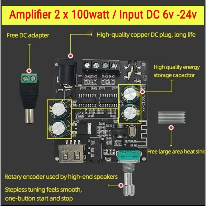 Amplifier Bluetooth 5.0 Class D 2x100W