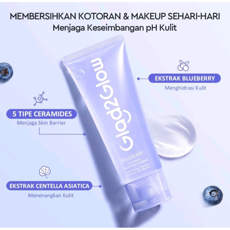 GLAD2GLOW BLUEBERRY CERAMIDE LOW PH GEL CLEANSER FACIAL WASH, SABUN MUKA, ACNE WASH, SABUN JERAWAT, 