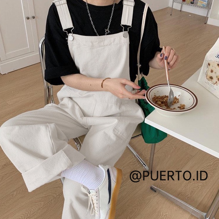 Serbuu CodeH2t7S Korea Style Retro Celana Jumpsuit Jeans Wanita High Waist Loose hitam gelap/Jumpsui