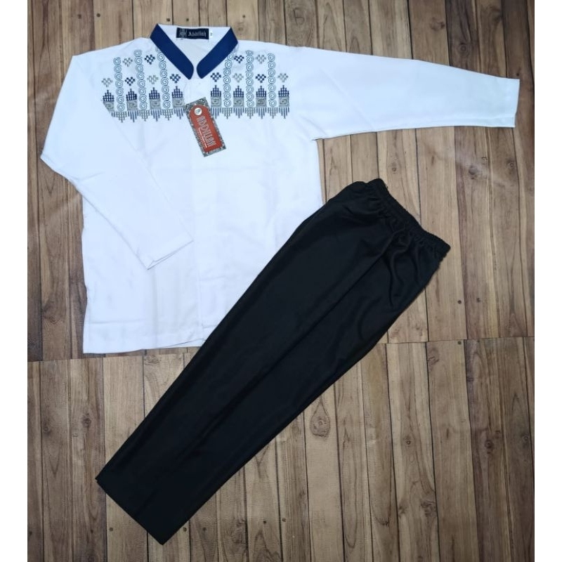 Setelan Baju Koko Anak Putih Hitam Setelan Lengan Panjang  Abdillah Anak