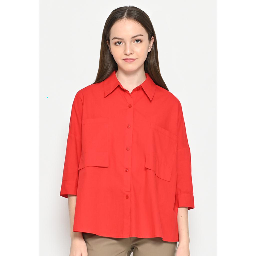 L^More Plain With Pockets Shirt - 214E RED