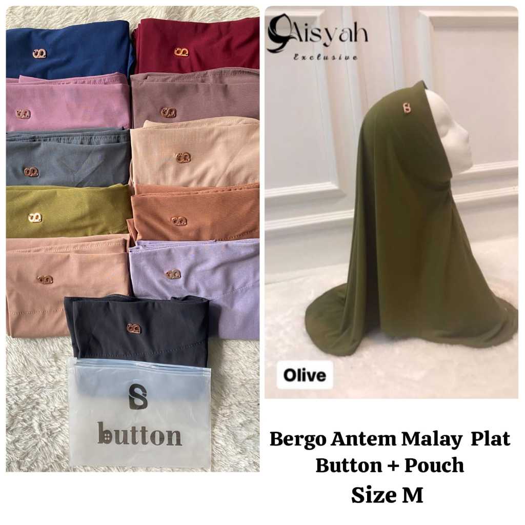 Bergo Antem Malay Plat Button KW Free Pouch