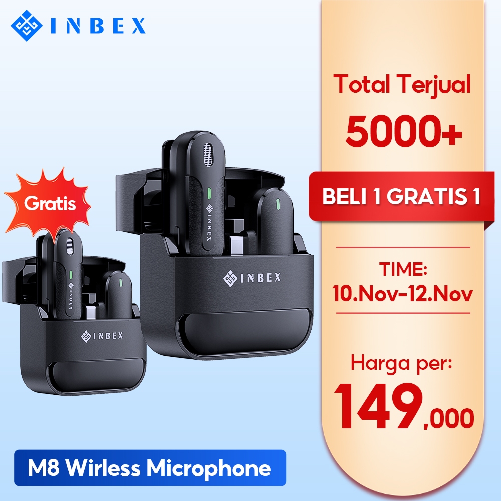 【Beli 1 Gratis 1】INBEX M8 1 IN 1 Wirless Microphone Lavalier Mikrofon Clip On Plug & Play