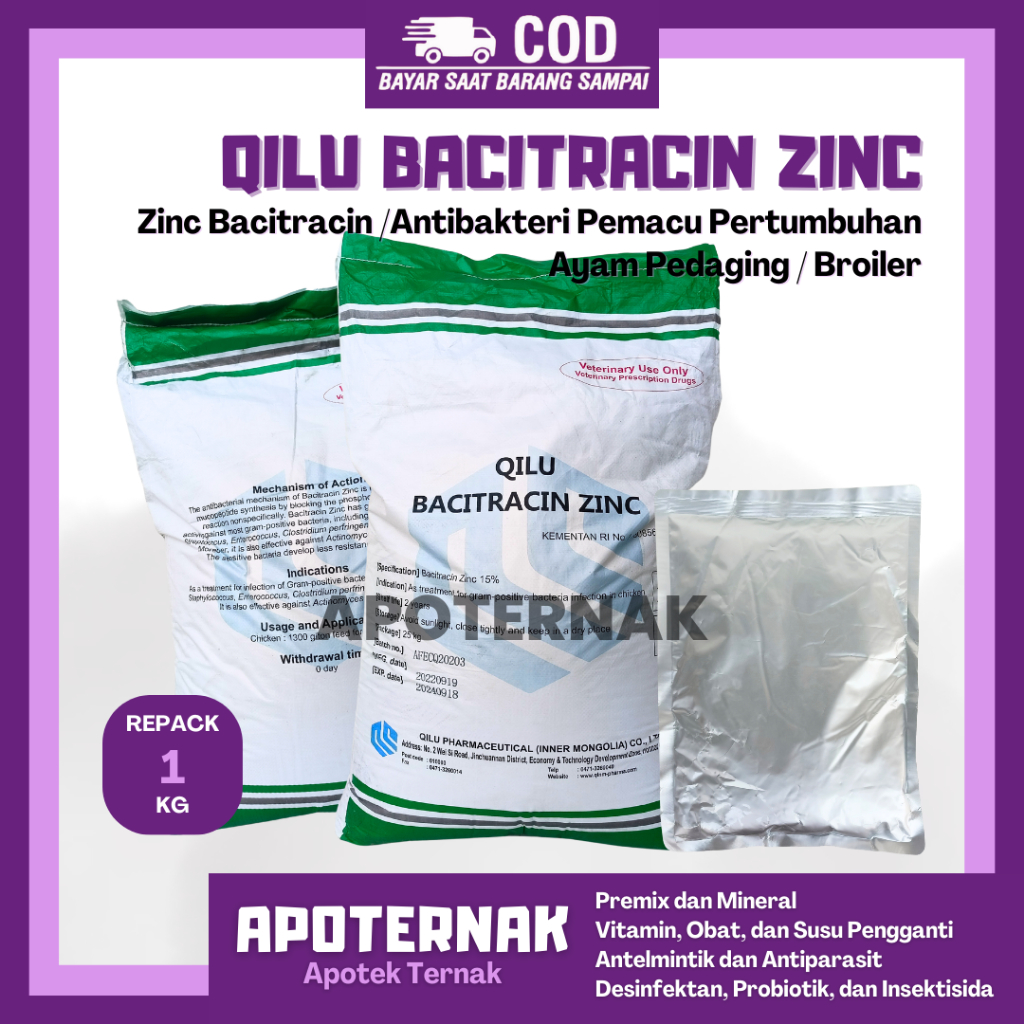 QILU ZINC 15% AGP AYAM BROILER 1 KG - ZINC BAC 15% - AGP QILU - PEMACU PERTUMBUHAN AYAM PEDAGING BRO