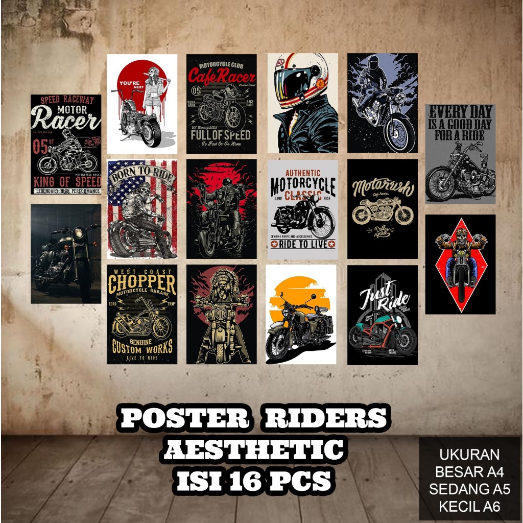 Poster Dinding Motorcycle (16PCS) Ukuran A4 A5 A6 | Isi 16 PCS Poster Aesthetic  [R34] Poster Murah