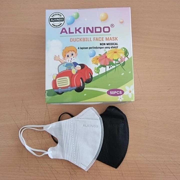 Masker anak Duckbill Careion motif polos hitam putih isi 50pcs perkotak / Masker Duckbill anak motif