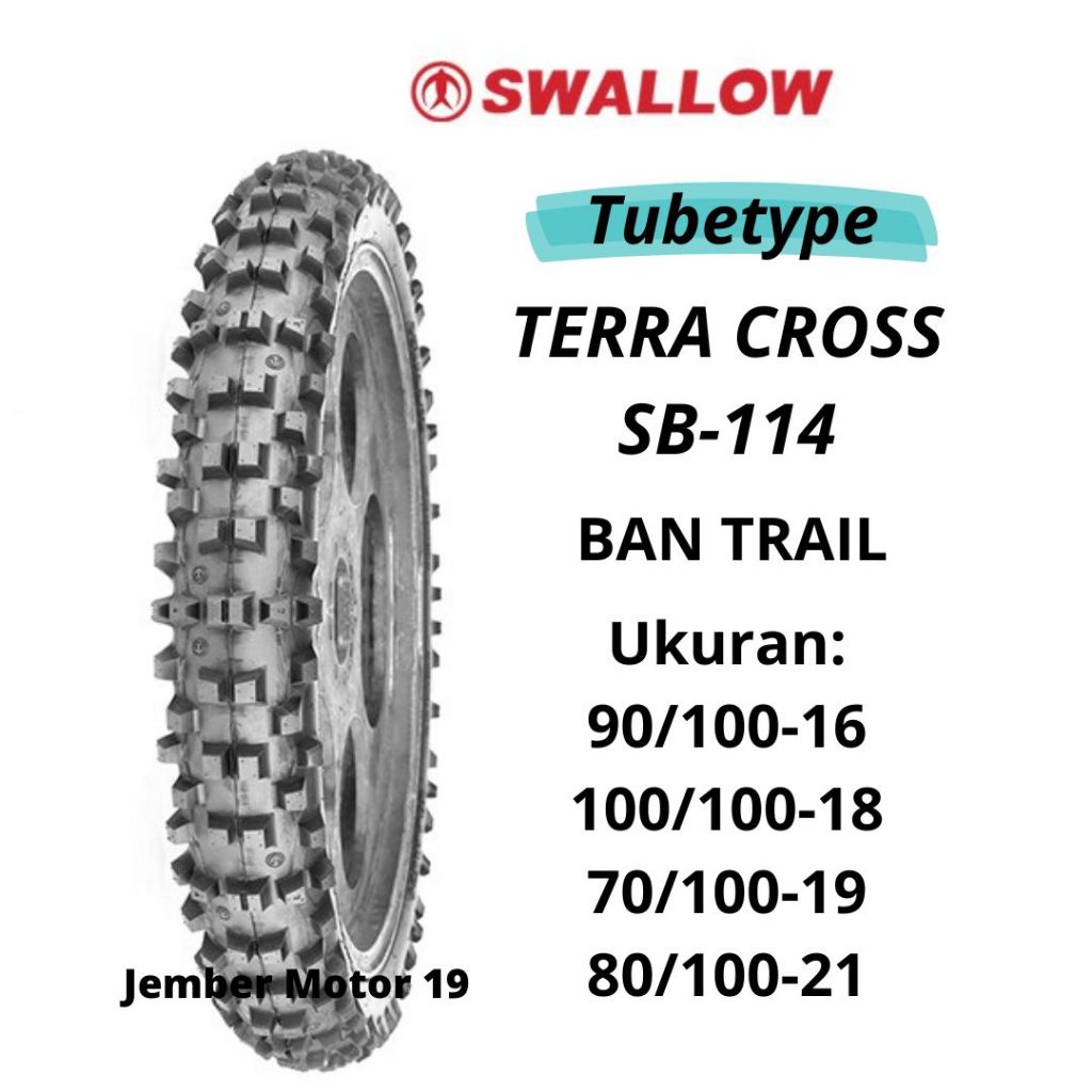BAN LUAR MOTOR SWALLOW TERRA CROSS 100/100-18, 70/100-19, 80/100-21, 90/100-16 (BAN TRAIL)