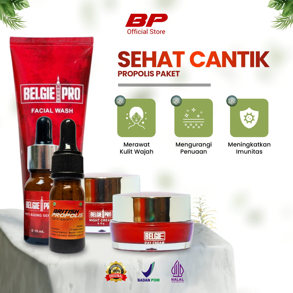 British Propolis Dewasa 1 Pcs + 1 Paket Skincare Belgie Suplemen Kesehatan & Perawatan Wajah