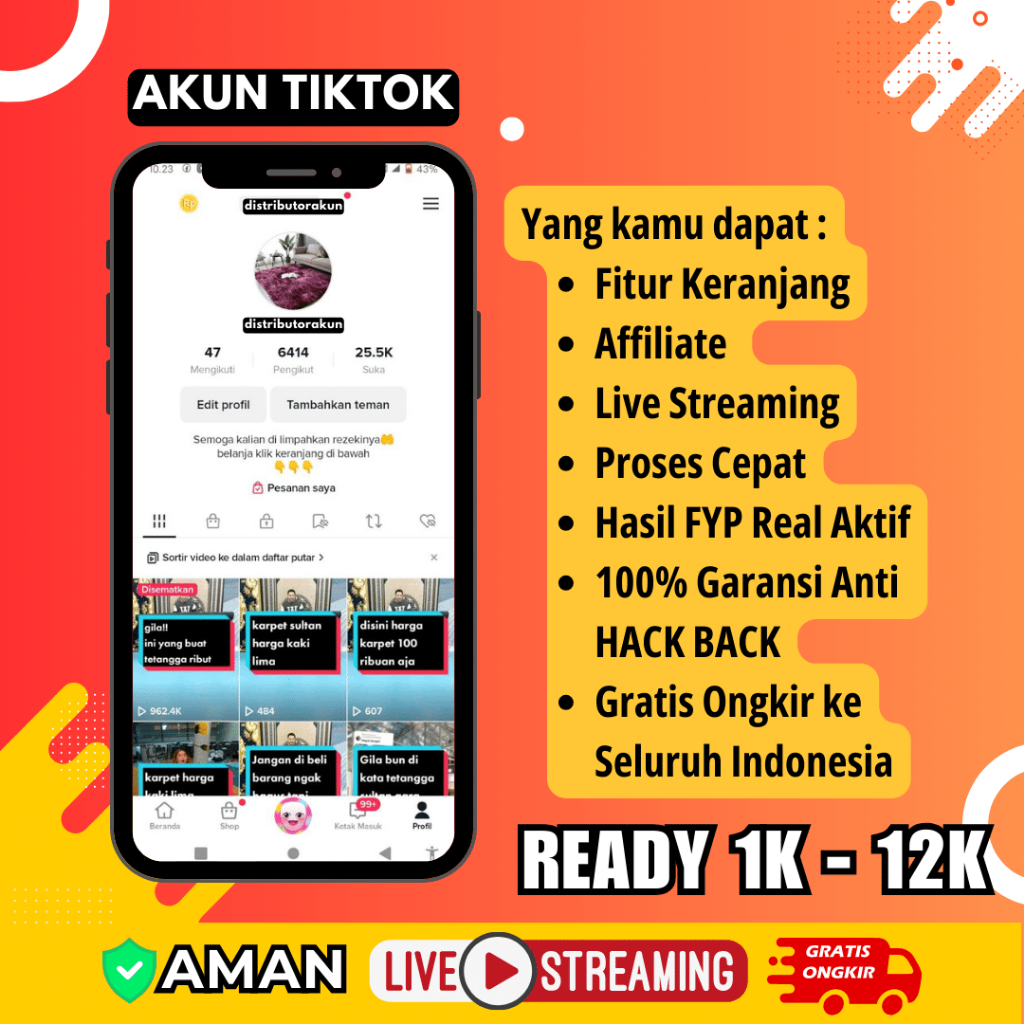 Jual Akun tiktok 1k - 10k 11k 12k Followers Fyp Indo Aktif Bergaransi anti hack back