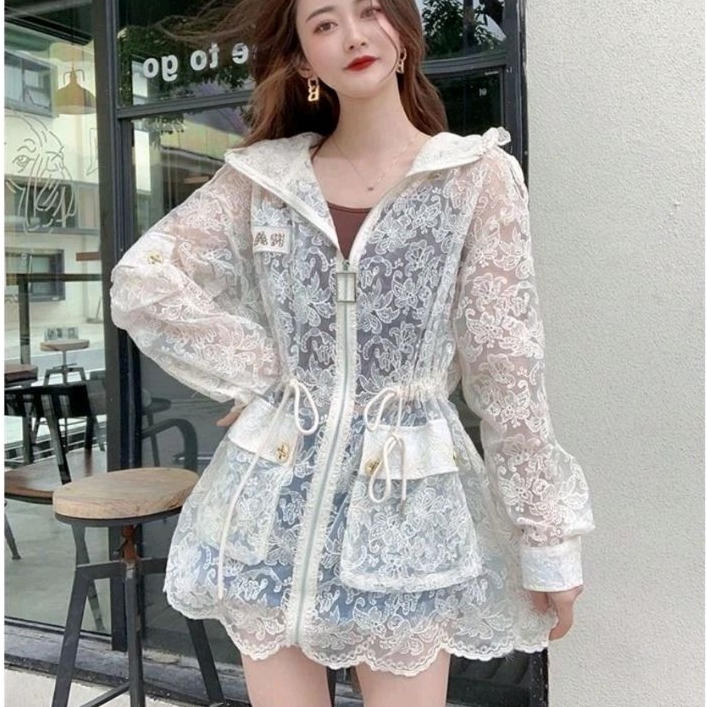6062 Baju outer JACKET PATTY DRAWSTRING LACE BROKAT PUTIH Korea Korean style wanita premium / baju a