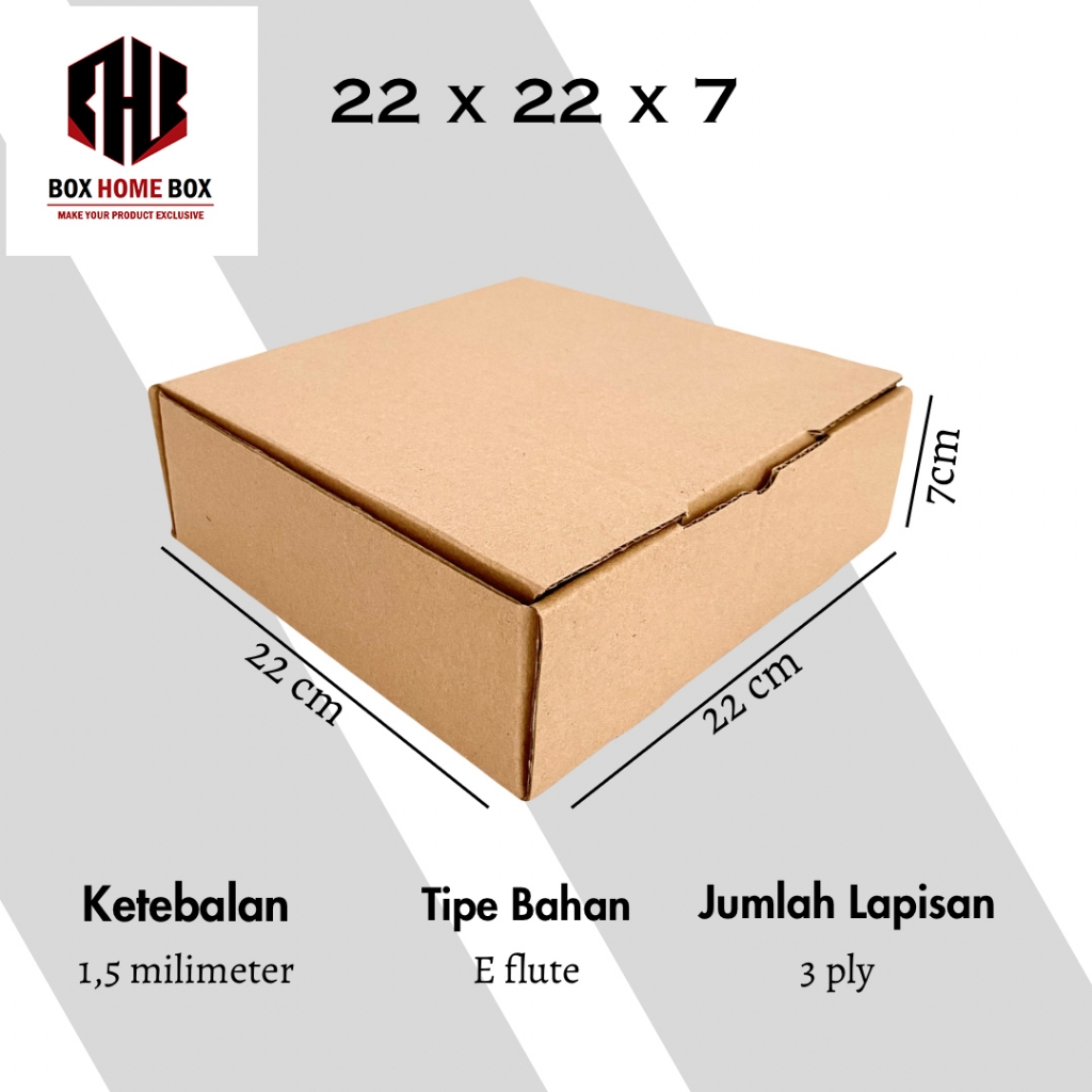 

Kardus Dus Die cut Ukuran 22x22x7 Polos Box Kardus Packaging Tipe Dus Pizza E fluet Tebal