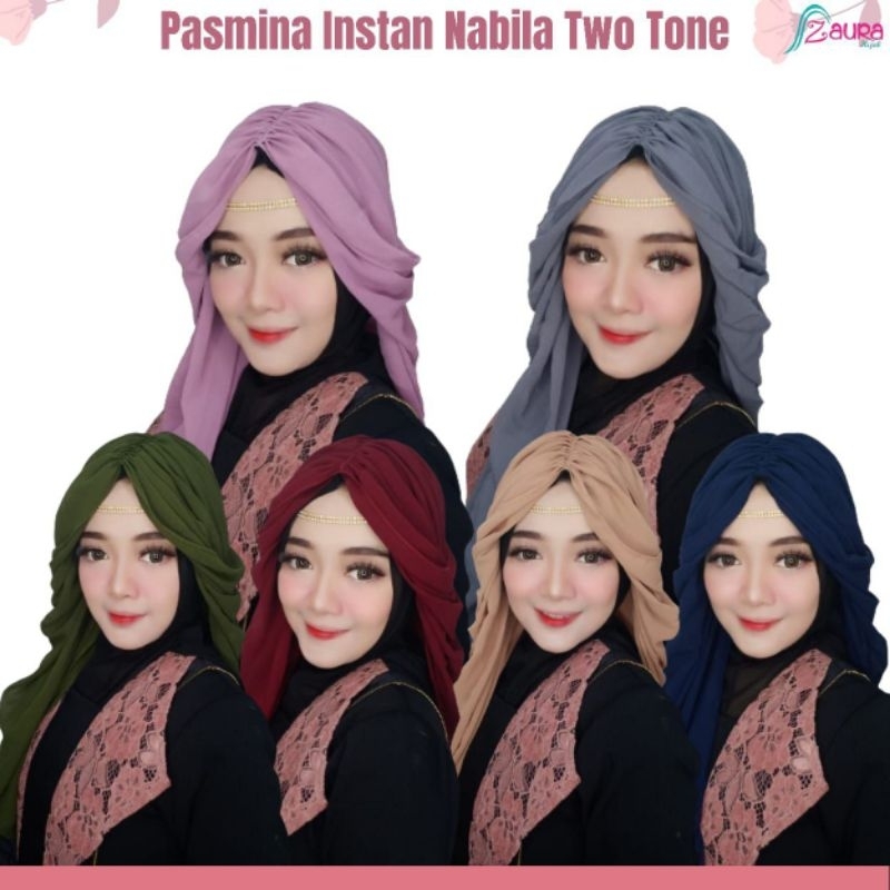 Pastan Nabila Two Tone Zaura Hijab Instant Kerudung Instan Hijab Wanita Muslim cantik