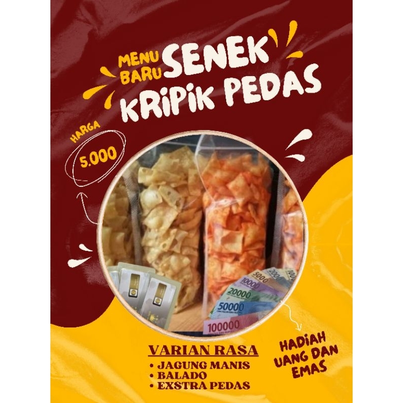

SNACK/SENEK KRIPIK PANGSIT PEDAS BERHADIAH UANG DAN EMAS SNACK BERHADIAH UANG