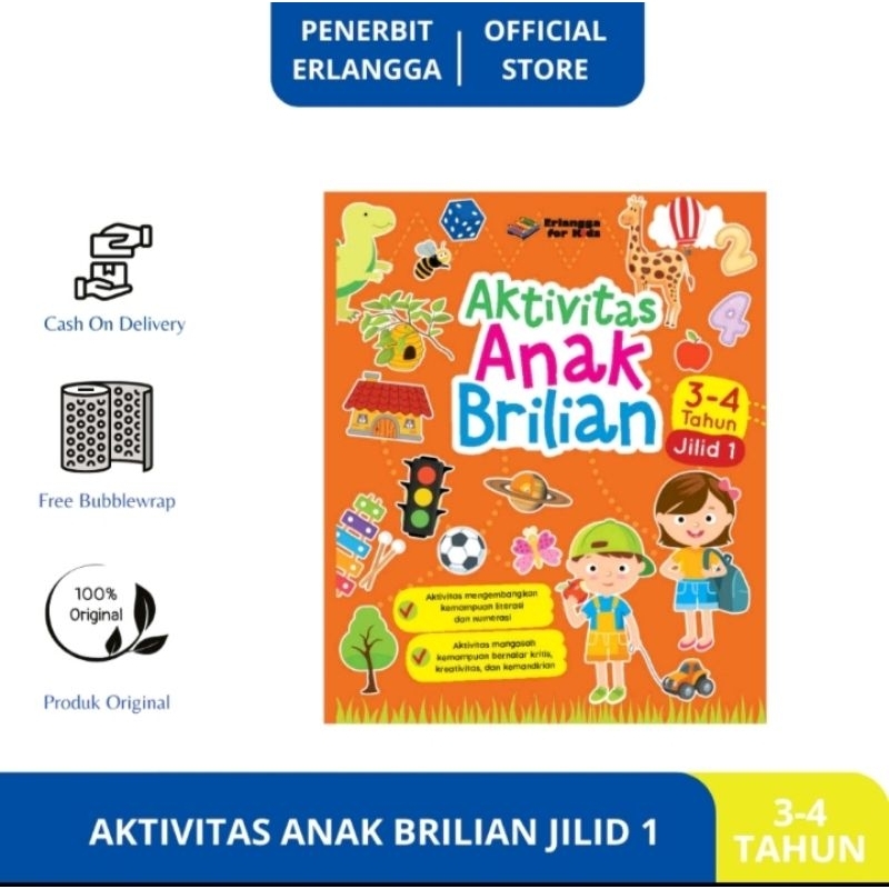 ORI buku aktivitas anak brilian jilid 1 untuk usia 3-4 tahun penerbit Erlangga for kids