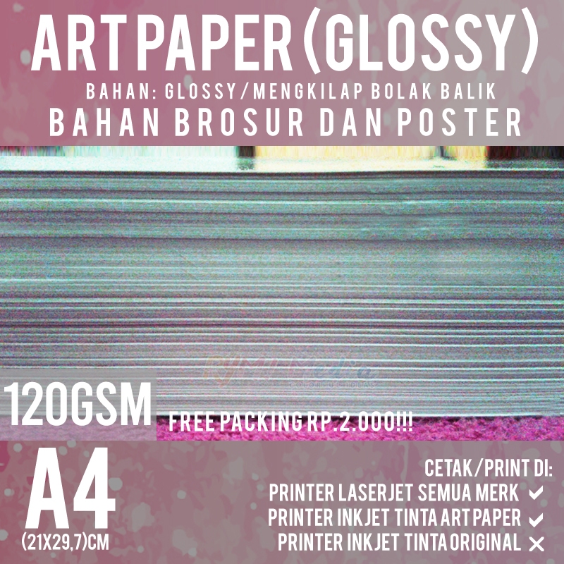 

Art Paper 120 gsm A4 isi 100 Lembar / Kertas Bahan Brosur Mengkilap Glossy 120 gram