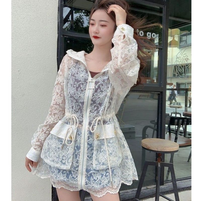 6062 Baju outwear outer luaran JAKET PATTY DRAWSTRING LACE BROKAT JACKET putih Korea Korean style wa