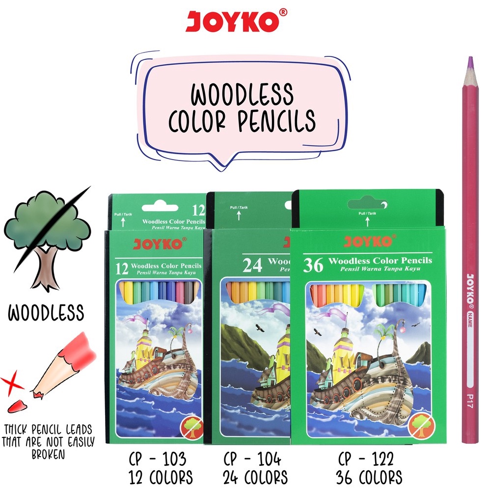 

[✢X75➤] Joyko Pensil Warna Woodless Color Pencils Hexagonal Grip [42]