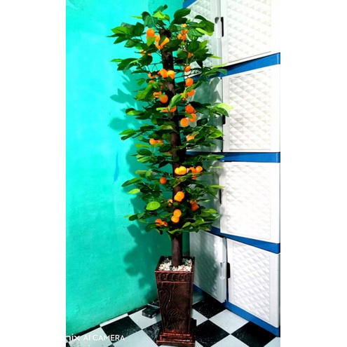 BUNGA HIAS PLASTIK BESAR SUDUT RUMAH /POHON JERUK HIASAN ARTIFICIAL JUMBO TINGGI 100CM RIMBUN