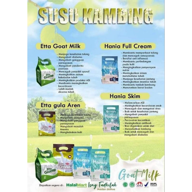 

SUSU KAMBING ETAWA - ETTA GOAT MILK - OBAT BATUK / ALERGI / RADANG PARU / ASMA