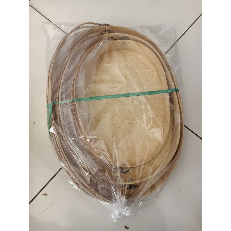 Tudung saji tempat wadah kue gorengan 1 set 3 motif natiral. OVAL,BULAT. BAMBU