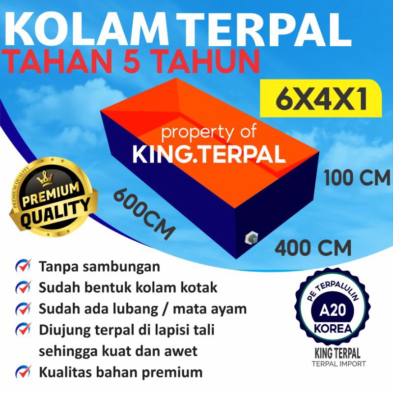 Terpal Kolam Terpal Ikan Kotak Import A20 600x400x100 / 400x600x100 / 4x6x1 / 6x4x1 Kolam Terpal Kot