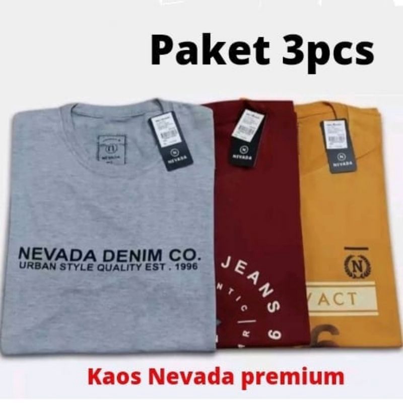12.12 MALL Paket 3pcs 100rb kaos Nevada brand matahari terbaru M, L, XL, XXL BIG SIZE Motif RANDOMac