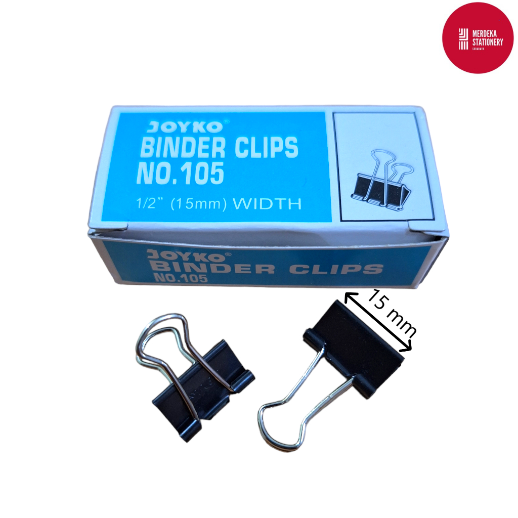 

(ISI 12)Binder Clip/Clips/Klip Penjepit Kertas No. 105 Joyko Lebar 1/2" / 15 mm