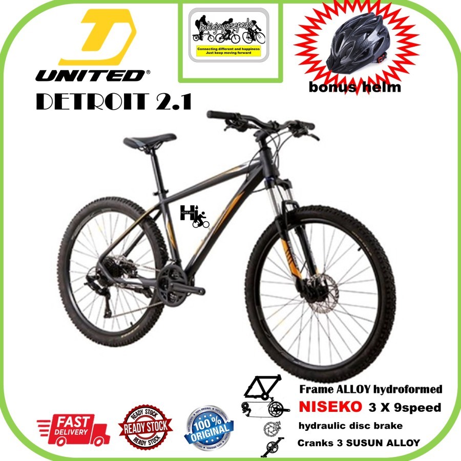 Sepeda Gunung 27,5 United New Detroit 2.1 MTB 27 speed hydrolic fork lock Free Helm EPS
