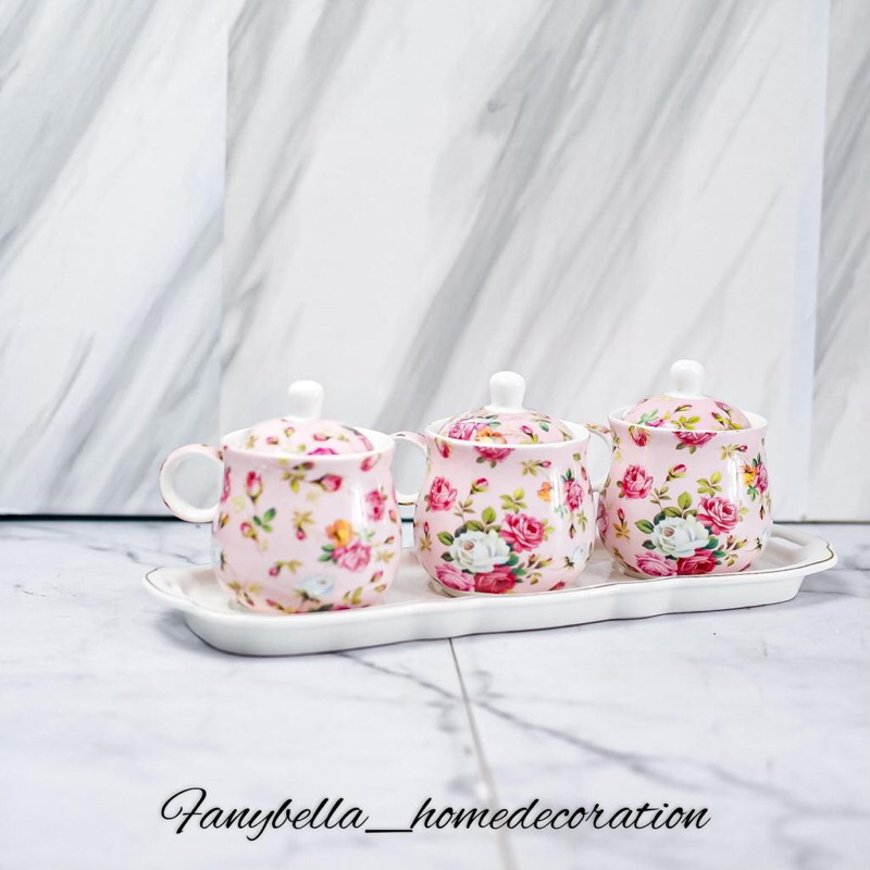 FANYBELLA| Tempat Bumbu Keramik Rak Dapur Set Aesthetic Mewah Import Prasmanan Shabby Chic Queen Ros