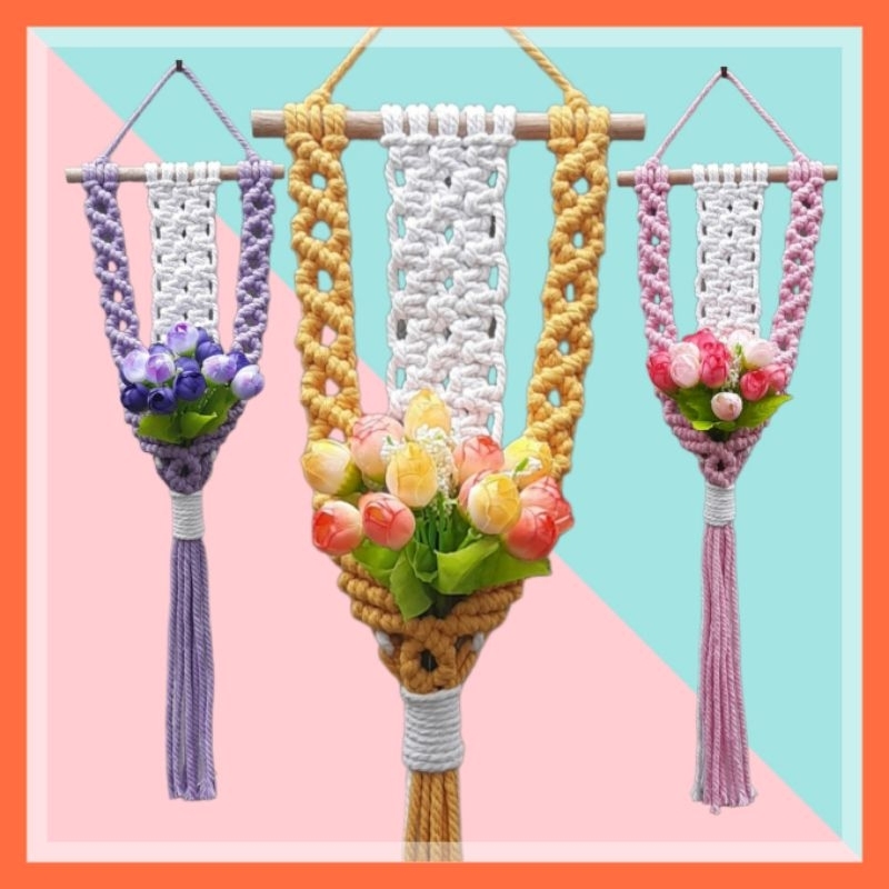Macrame Wall Hanging Bunga Flower Dekorasi Hiasan Pajangan Dinding Unik Warna Pink Ungu Mustard Unik