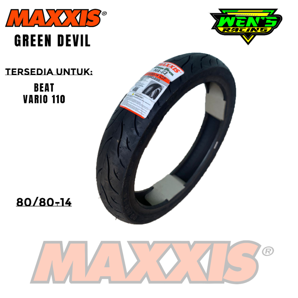 BAN LUAR VARIO 110 BEAT  80/80-14 GREEN DEVIL MAXXIS TUBELES RING 14