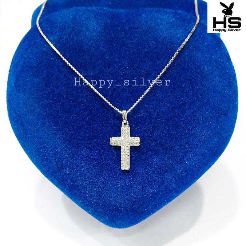 KALUNG PERAK ASLI 925 LAPIS EMAS PUTIH KALUNG SALIB KALUNG WANITA/PRIA LIONTIN SALIB PERMATA PERAK A