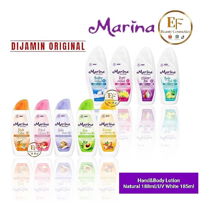 MARINA Natural Hand&Body Lotion 188ml | UV White Hand&Body Lotion 185ml | Sunblock SPF 50 - Hand&Bod