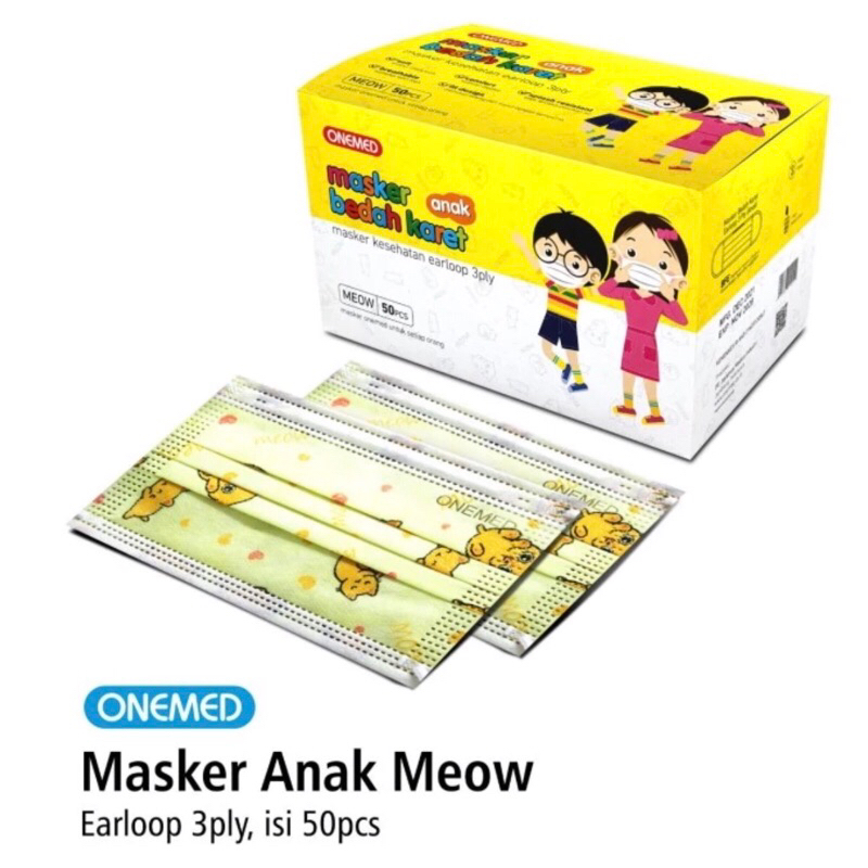 Masker Bedah Medis Anak Onemed isi 50 / Masker Medis Anak Onemed bermotif