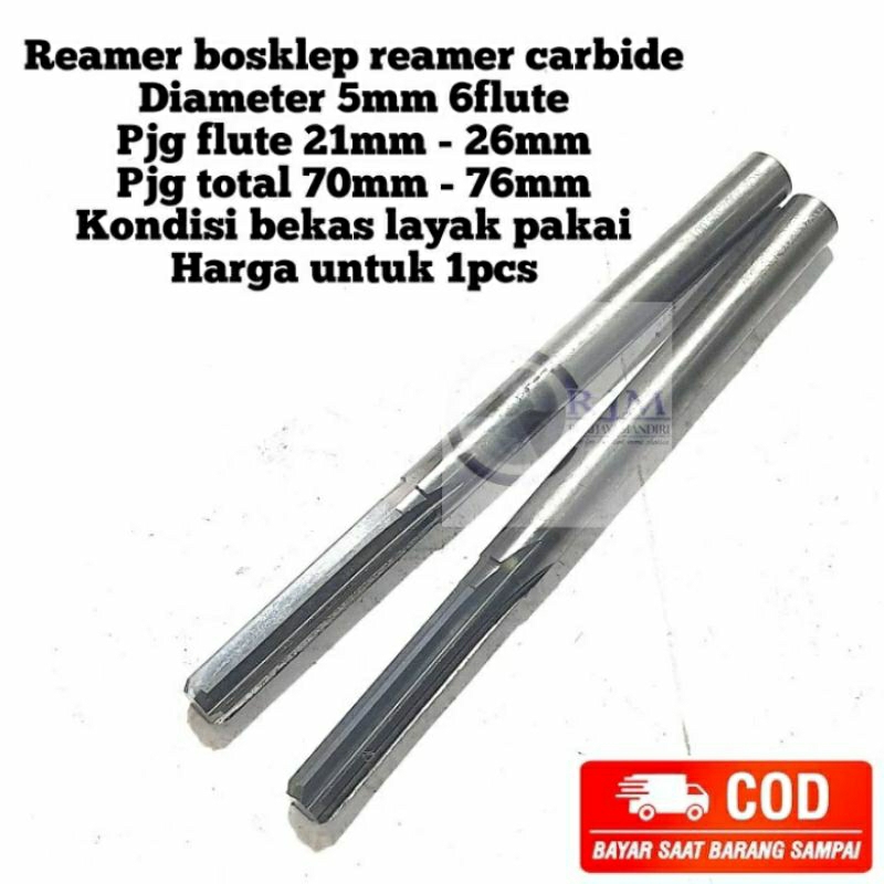 Reamer bosklep botolan klep lemer reamer carbide 5mm 6flute panjang 76