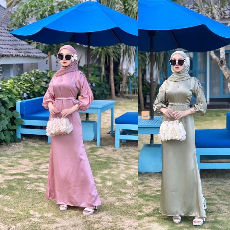 Jasmine Dress Satin Silk/ Dres Bridesmaids Remaja Dewasa Kekinian/ Busana Kondangan Pesta Free Belt 