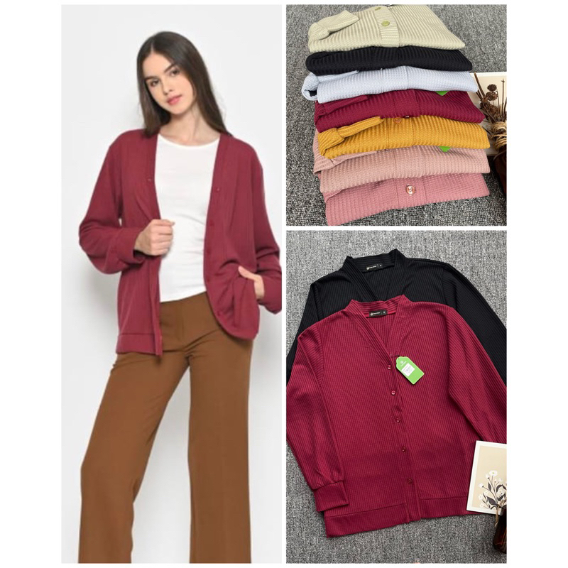 Cardigan Tree Cotton  Cardigan Waffle Wanita Cardigan Rajut Korea Cardi Oversize Cardigan Jumbo Card